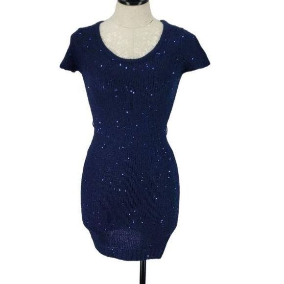 Rue21 Royal Blue Sequin Short Sleeve Sweater dress‎ - Picture 1 of 8